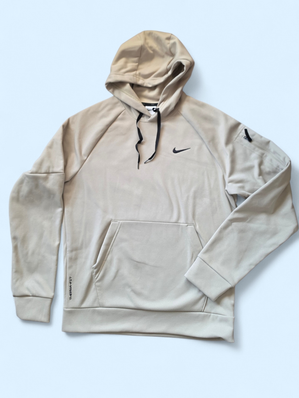 Nike Men’s Beige Pullover Hoodie with Black Swoosh